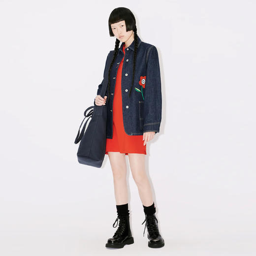KENZO 高田贤三 女士徽标印花牛仔工装夹克 蓝色 FD62 DV243 6B1 DM 商品图3