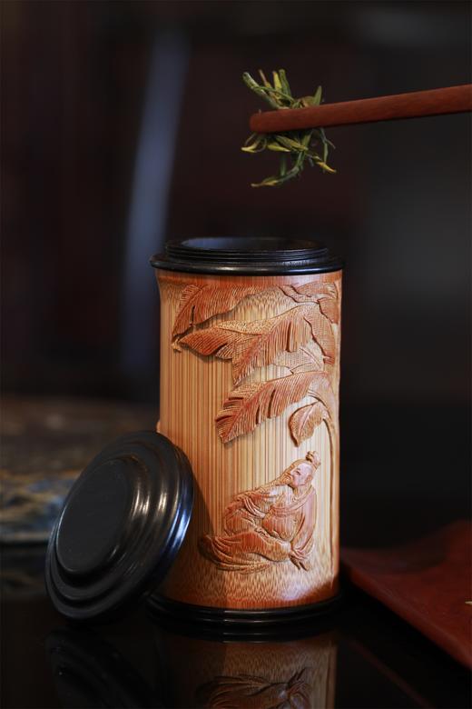 放鹤图°竹雕茶叶罐 商品图3