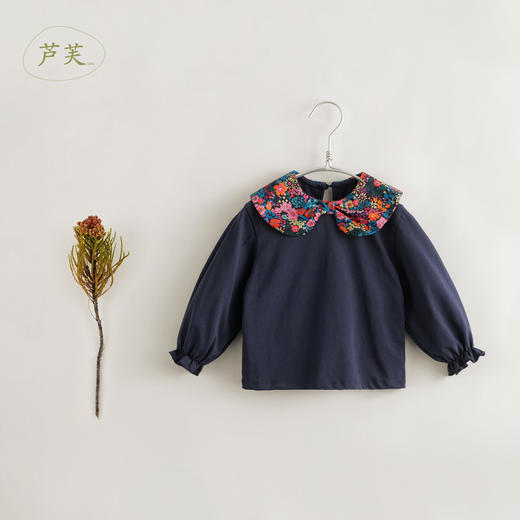【马克珍妮 芦芙】秋装新款法式碎花蝴蝶结领纯棉T恤231700 商品图3