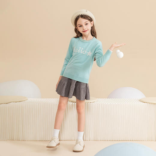 mettekids女童羊绒衫2023秋季新款休闲打底针织衫儿童圆领毛衣 商品图1