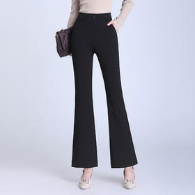 秋季新款，长款修身时尚大喇叭裤后腰松紧通勤气质黑色裤子MYX-QQ7012-L