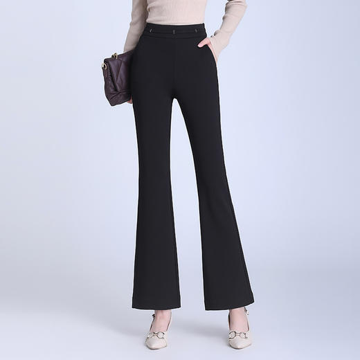 秋季新款，长款修身时尚大喇叭裤后腰松紧通勤气质黑色裤子MYX-QQ7012-L 商品图0