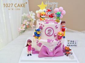 1027CAKE | 汪汪队 女孩双层款式 翻糖蝴蝶结装饰