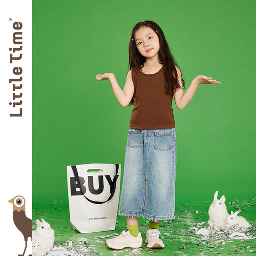 littletime女童牛仔裙半身裙2023夏季新款洋气韩版宽松直筒裙长裙 商品图0