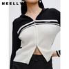 NEELLY纳俪商场同款V领连帽针织开衫秋新品设计感撞色显瘦外套女N23081A01067 商品缩略图2
