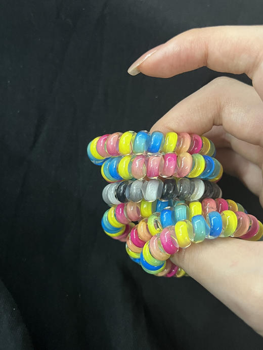 9.9五根！！彩虹电话线发绳发圈  一组3根彩虹色+2根黑色 商品图3
