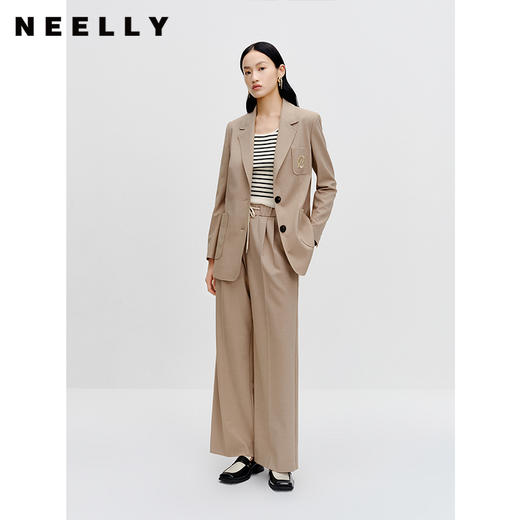 NEELLY纳俪商场同款纯色休闲裤早秋新款松紧腰通勤垂感阔腿裤长裤N23081H01090 商品图1