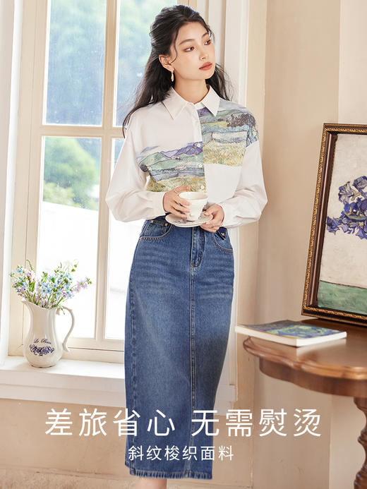 【开春特惠】梵高联名熙世界油画感复古印花衬衫2025初秋新款长袖女士衬衣上衣 商品图1