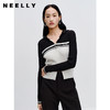 NEELLY纳俪商场同款V领连帽针织开衫秋新品设计感撞色显瘦外套女N23081A01067 商品缩略图0