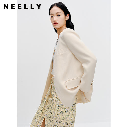 NEELLY纳俪商场同款纯色通勤上衣早秋新款一粒扣无领气质西装外套N23081C01085 商品图0