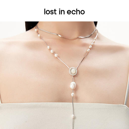 lost in echo原创设计师款轻奢Y字双层流线珍珠项链毛衣链锁骨链 商品图4