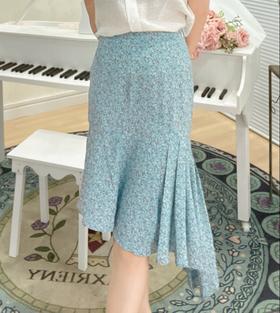 臣禾蓝色碎花拼接半裙9202031876