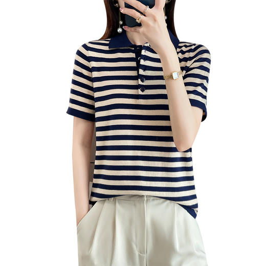 精纺纯棉POLO领针织衫条纹外穿t恤WJ305 商品图4