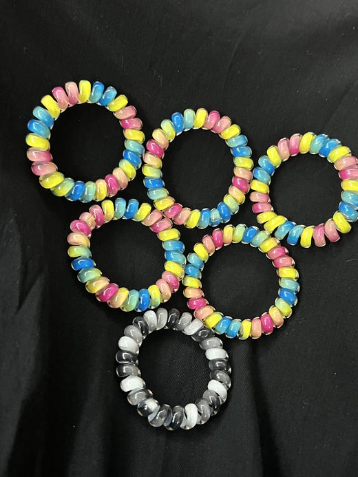 9.9五根！！彩虹电话线发绳发圈  一组3根彩虹色+2根黑色 商品图4