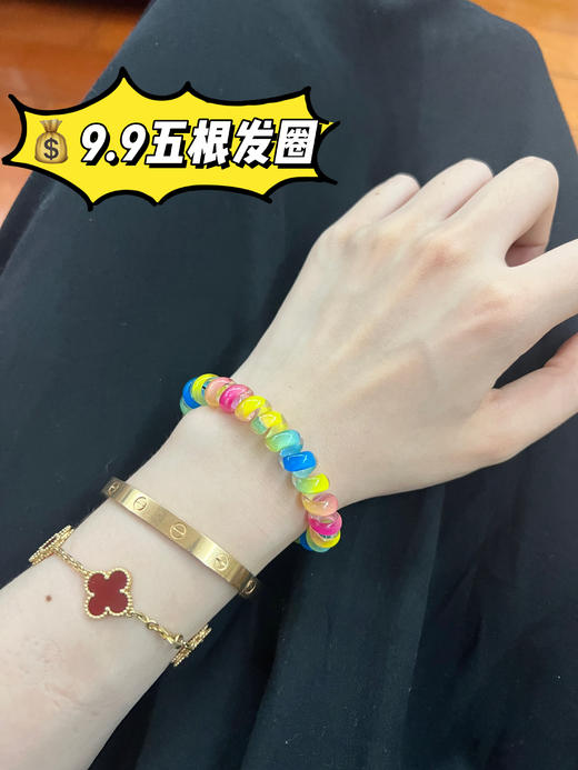 9.9五根！！彩虹电话线发绳发圈  一组3根彩虹色+2根黑色 商品图1