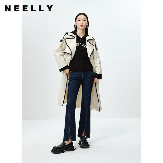 NEELLY纳俪商场同款撞色大翻领双排扣风衣女中长款收腰大衣百搭N23084F14412 商品图3