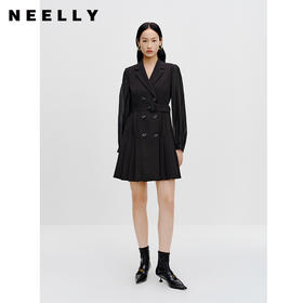 NEELLY纳俪商场同款收腰西装连衣裙早秋新款长袖 v领显瘦西装裙女N23081Y01078