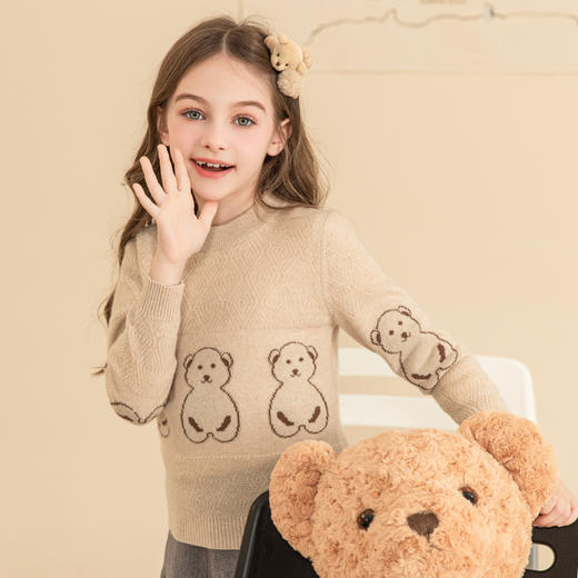 mettekids儿童羊绒衫2023秋新款女童卡通小熊毛衣男童休闲针织衫 商品图3