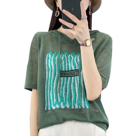 竹节麻针织帽衫，宽松拼色时尚百搭上衣WJ818 商品图4