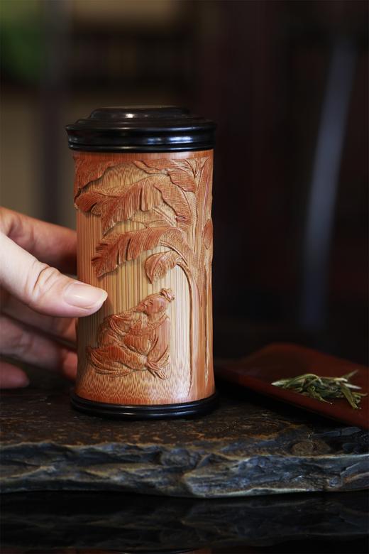 放鹤图°竹雕茶叶罐 商品图5