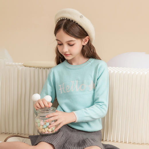 mettekids女童羊绒衫2023秋季新款休闲打底针织衫儿童圆领毛衣 商品图0