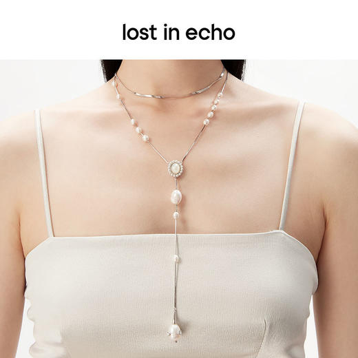 lost in echo原创设计师款轻奢Y字双层流线珍珠项链毛衣链锁骨链 商品图2
