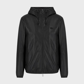 EMPORIO ARMANI 阿玛尼 男士鹰标连帽真皮夹克外套皮衣 黑色 01R54P 01P54 0999