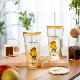 TeenieWeenie生活日记玻璃水杯便携大容量咖啡吸管杯子