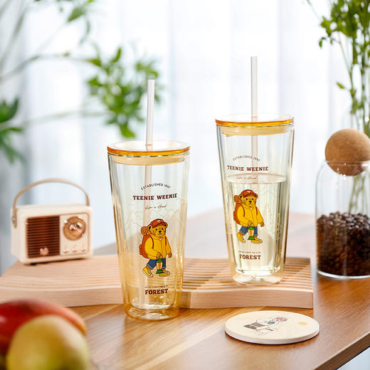 TeenieWeenie生活日记玻璃水杯便携大容量咖啡吸管杯子 商品图0