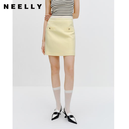 NEELLY纳俪商场同款黄色A字裙早秋新款遮胯通勤百搭显瘦半身裙女N23081E01095 商品图0