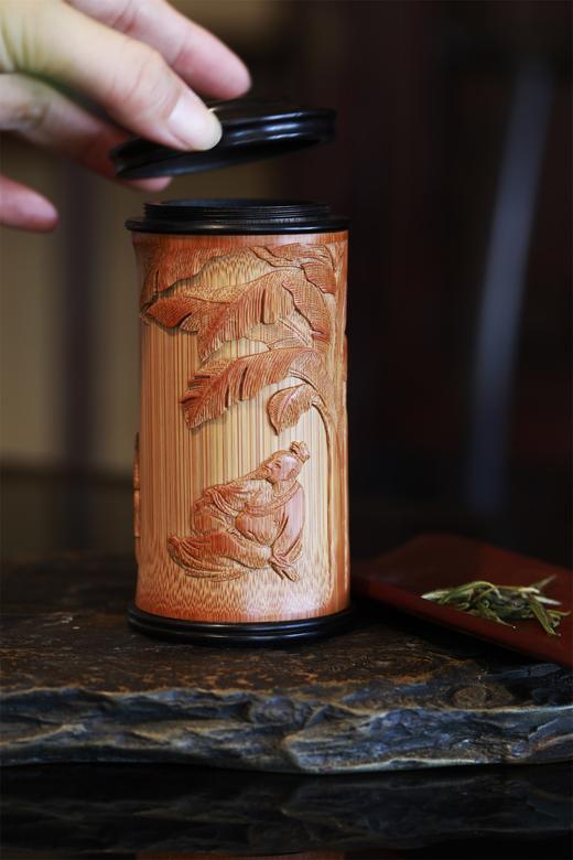 放鹤图°竹雕茶叶罐 商品图4