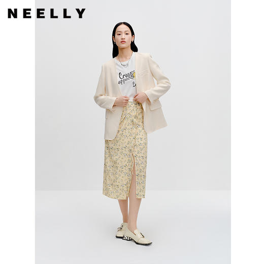 NEELLY纳俪商场同款纯色通勤上衣早秋新款一粒扣无领气质西装外套N23081C01085 商品图1
