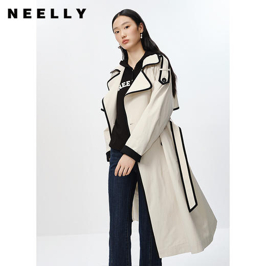 NEELLY纳俪商场同款撞色大翻领双排扣风衣女中长款收腰大衣百搭N23084F14412 商品图1