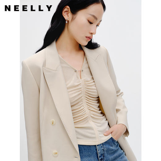 NEELLY纳俪商场同款米色西装外套小众设计感秋季新款休闲职业西服N23081W01086 商品图1