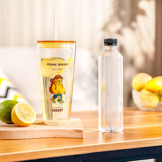 TeenieWeenie生活日记玻璃水杯便携大容量咖啡吸管杯子 商品图3