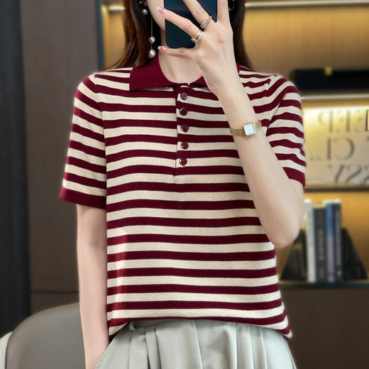 精纺纯棉POLO领针织衫条纹外穿t恤WJ305 商品图2