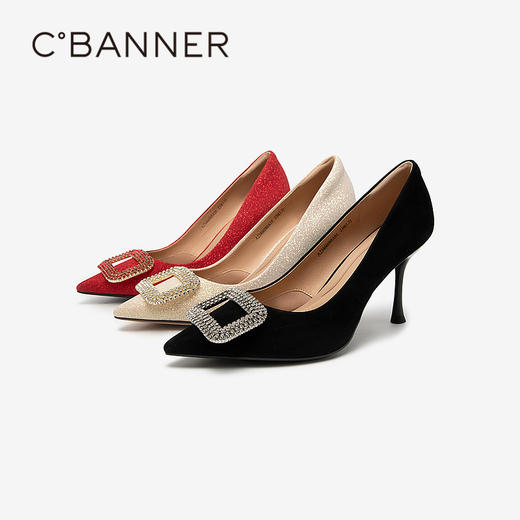 【婚嫁系列】千百度高跟鞋秋季细跟新娘鞋红色单鞋女羊皮宴会A23466088 商品图4