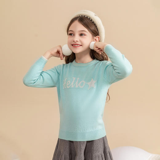 mettekids女童羊绒衫2023秋季新款休闲打底针织衫儿童圆领毛衣 商品图3