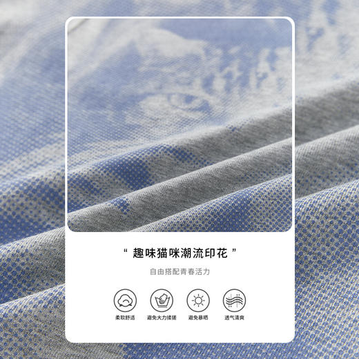 西遇趣味猫咪印花T恤女新款圆领短袖小个子辣妹上衣D1531873 商品图4