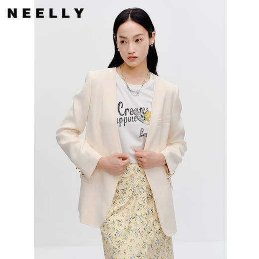 NEELLY纳俪商场同款纯色通勤上衣早秋新款一粒扣无领气质西装外套N23081C01085 商品图2
