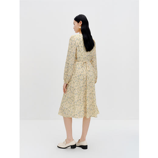 NEELLY纳俪商场同款法式v领碎花连衣裙早秋新款收腰温柔气质长裙N23081Y01077 商品图3