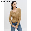 NEELLY纳俪商场同款V领长袖针织衫秋新款单排扣不规则下摆开衫女N23081A01068 商品缩略图2