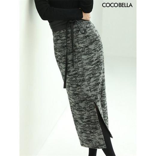 COCOBELLA渲染风提花高腰封加厚半身裙冬PU腰带开叉筒裙HS521 商品图0