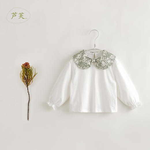 【马克珍妮 芦芙】秋装新款法式碎花蝴蝶结领纯棉T恤231700 商品图0