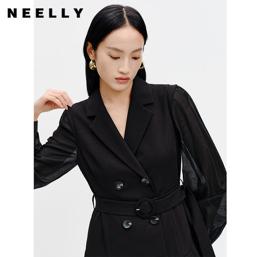 NEELLY纳俪商场同款收腰西装连衣裙早秋新款长袖 v领显瘦西装裙女N23081Y01078 商品图1