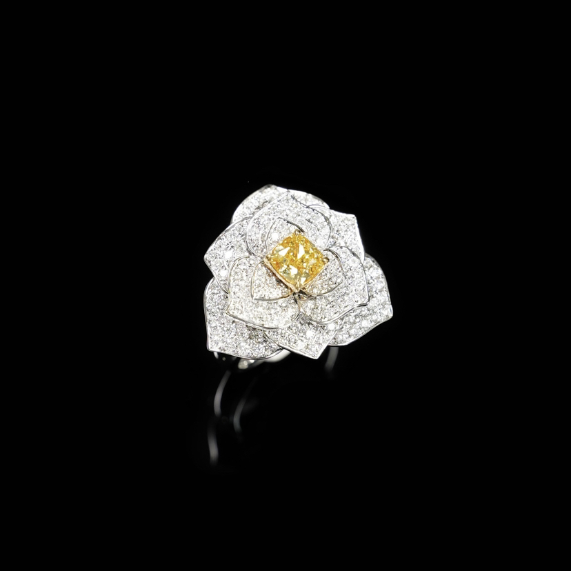 伯爵花黄钻钻石重工戒指黄钻1.01ct/钻石2.717ct