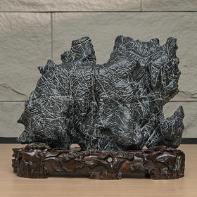 灵璧石山子摆件（红木座）