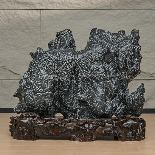 灵璧石山子摆件（红木座） 商品图0