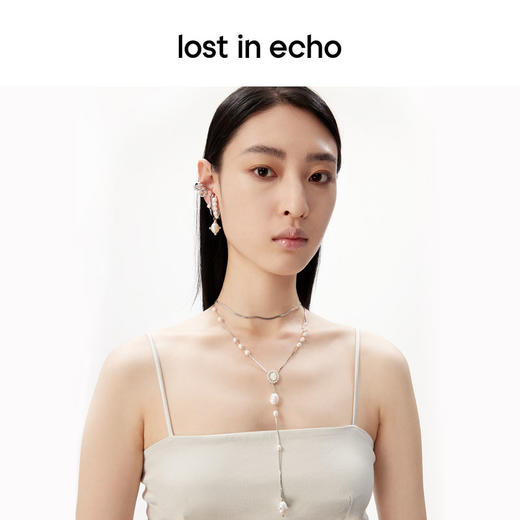 lost in echo原创设计师款轻奢Y字双层流线珍珠项链毛衣链锁骨链 商品图0