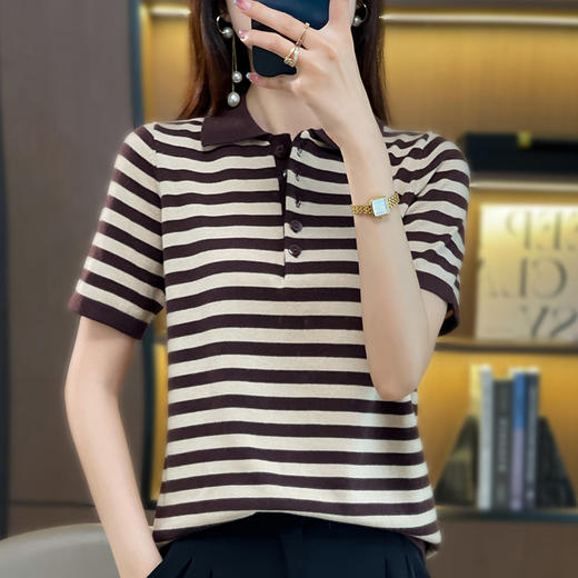 精纺纯棉POLO领针织衫条纹外穿t恤WJ305 商品图6